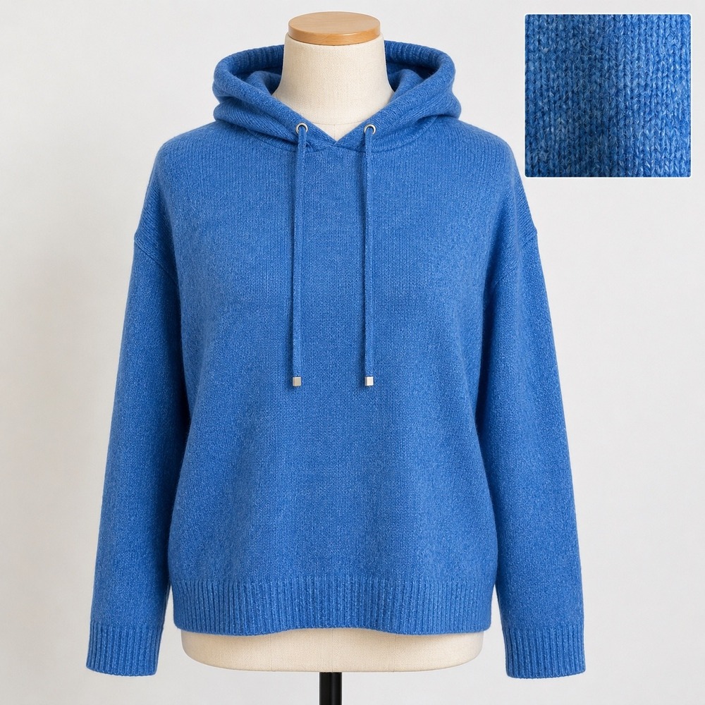 CeCe Knit Hoodie Mens L Blue Long Sleeve Drawstring Pullover Sweater